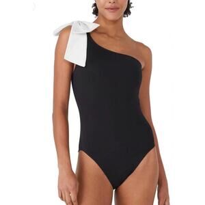 NEW Kate Spade One Shoulder Bow One Piece Swimsuit Women's Black White Size M
